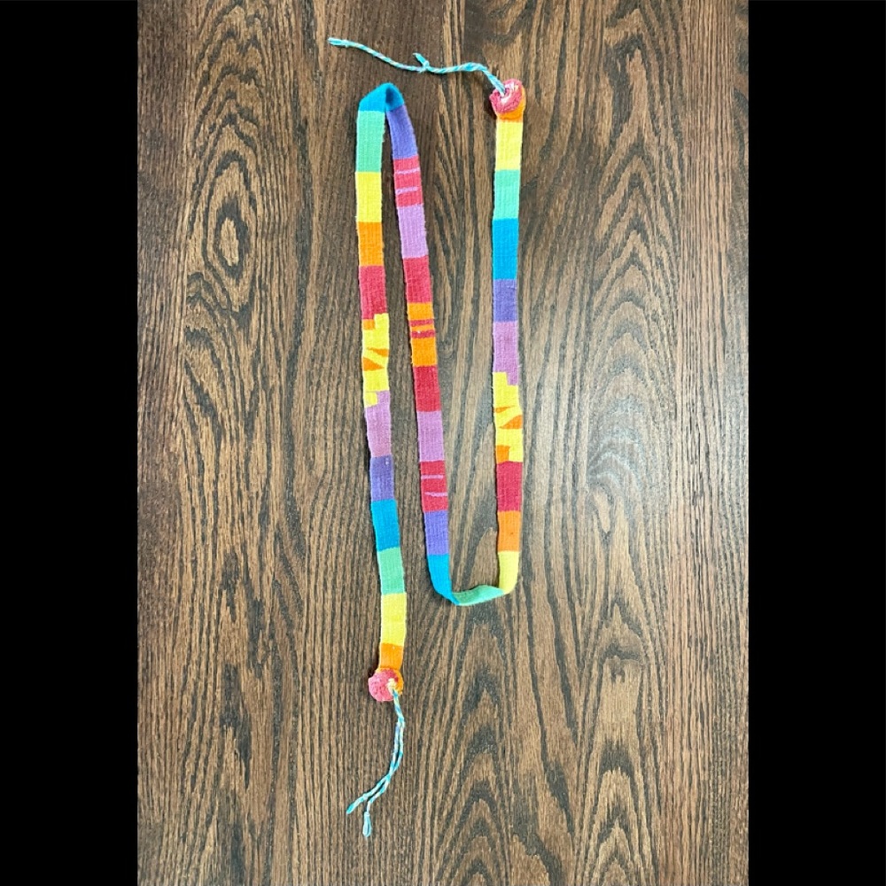 Vintage 70s Hand Woven Sash Native Belt Rainbow Multi Color Hat Band